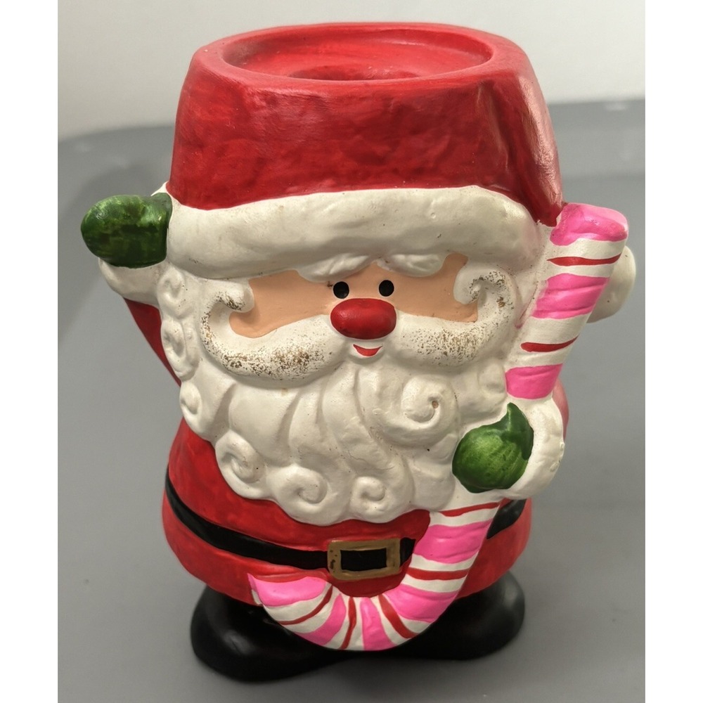 Vtg 60s Kitschy Santa Figure Holding Candycane Holds Tapered Candle 5202 Stamp